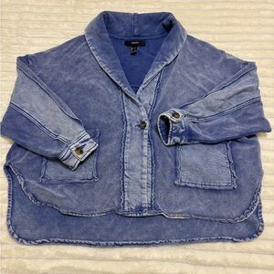 Free People Style Washed Indigo Shacket Raw Seam Oversized Boho Jacket, sz S
